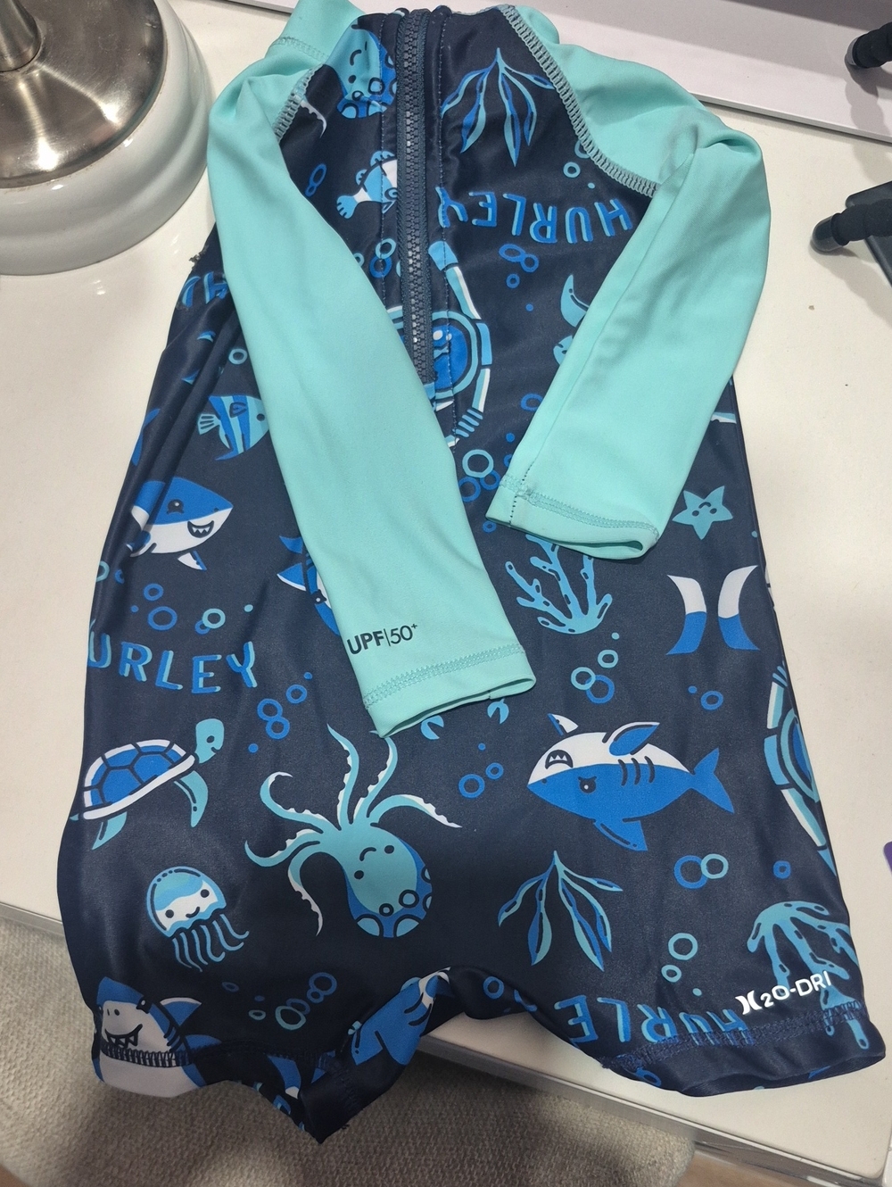 Hurley Navy & Aqua Ocean Animal Kids Rash One-Piece